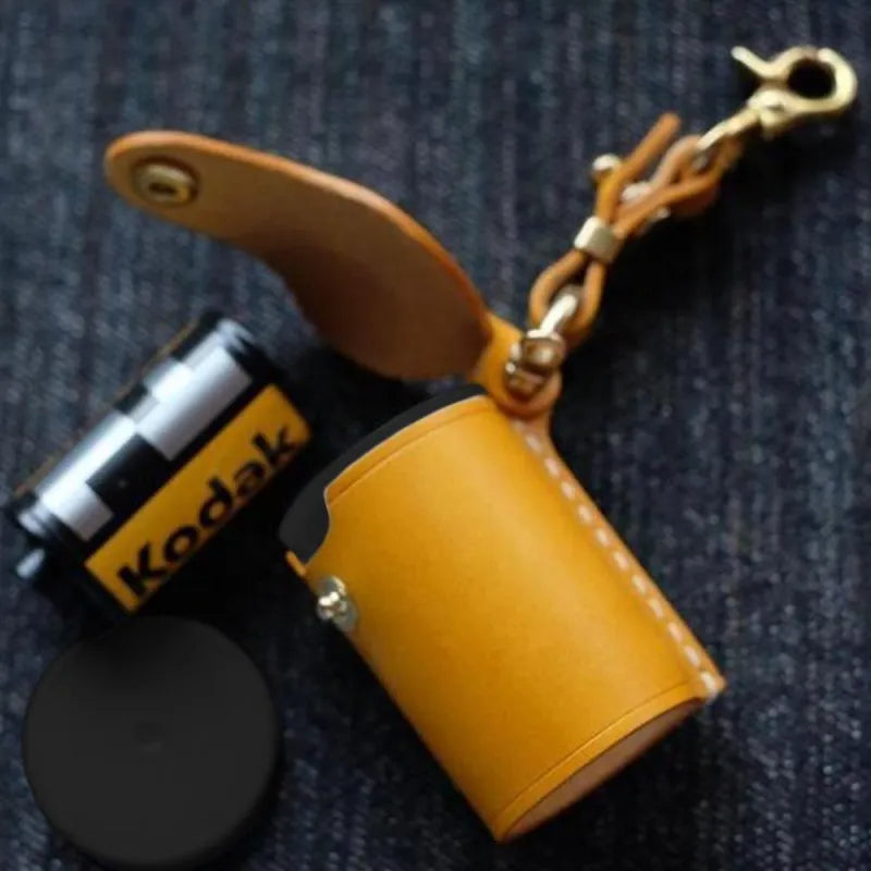 Yellow Digital Camera Accessories Camera PU Leather Film Bottle Case Film Storage Holster Key Chain