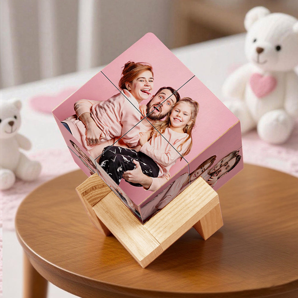 Custom Photo Cube Infinity Folding Multiphoto Cube with Wooden Base Father's Day Gifts