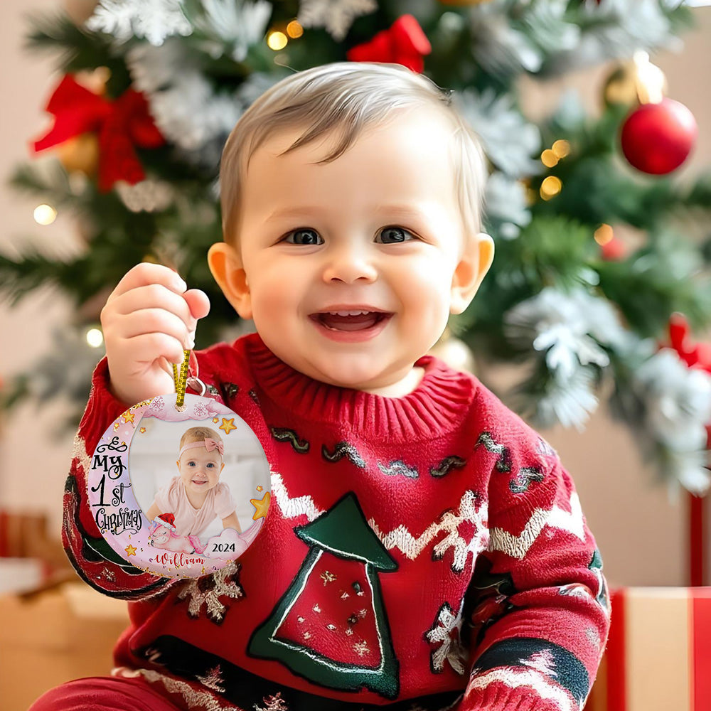 Personalized Baby's First Christmas Ornament with Photo Unicorn Christmas Ornament Gift for Kids