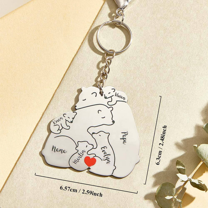 Personalized Engraved Papa Mama Bear Keychain Family Keepsake Gift for Dad Mom