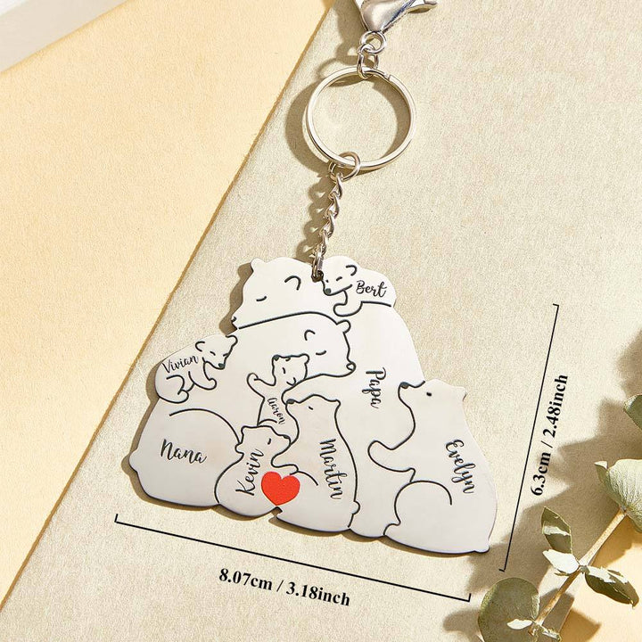 Personalized Engraved Papa Mama Bear Keychain Family Keepsake Gift for Dad Mom
