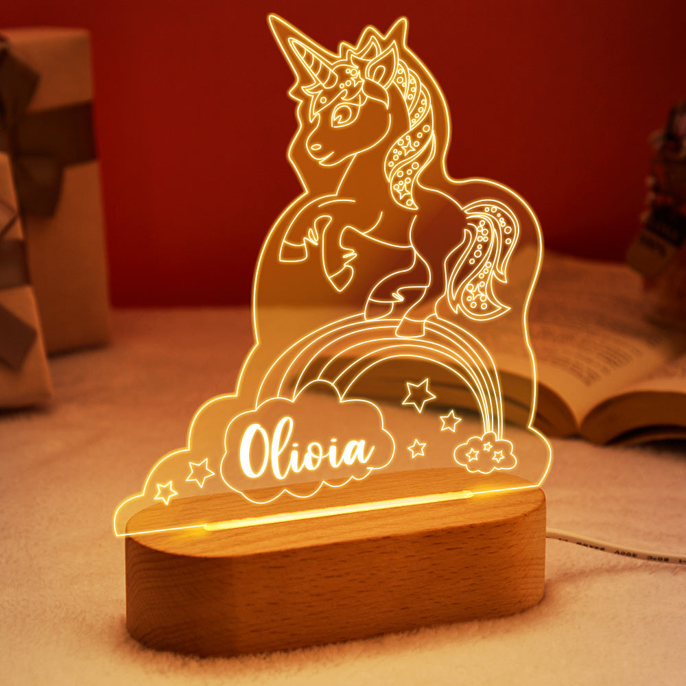 Personalized Name Unicorn Acrylic Night Light Kids Bedroom Decor