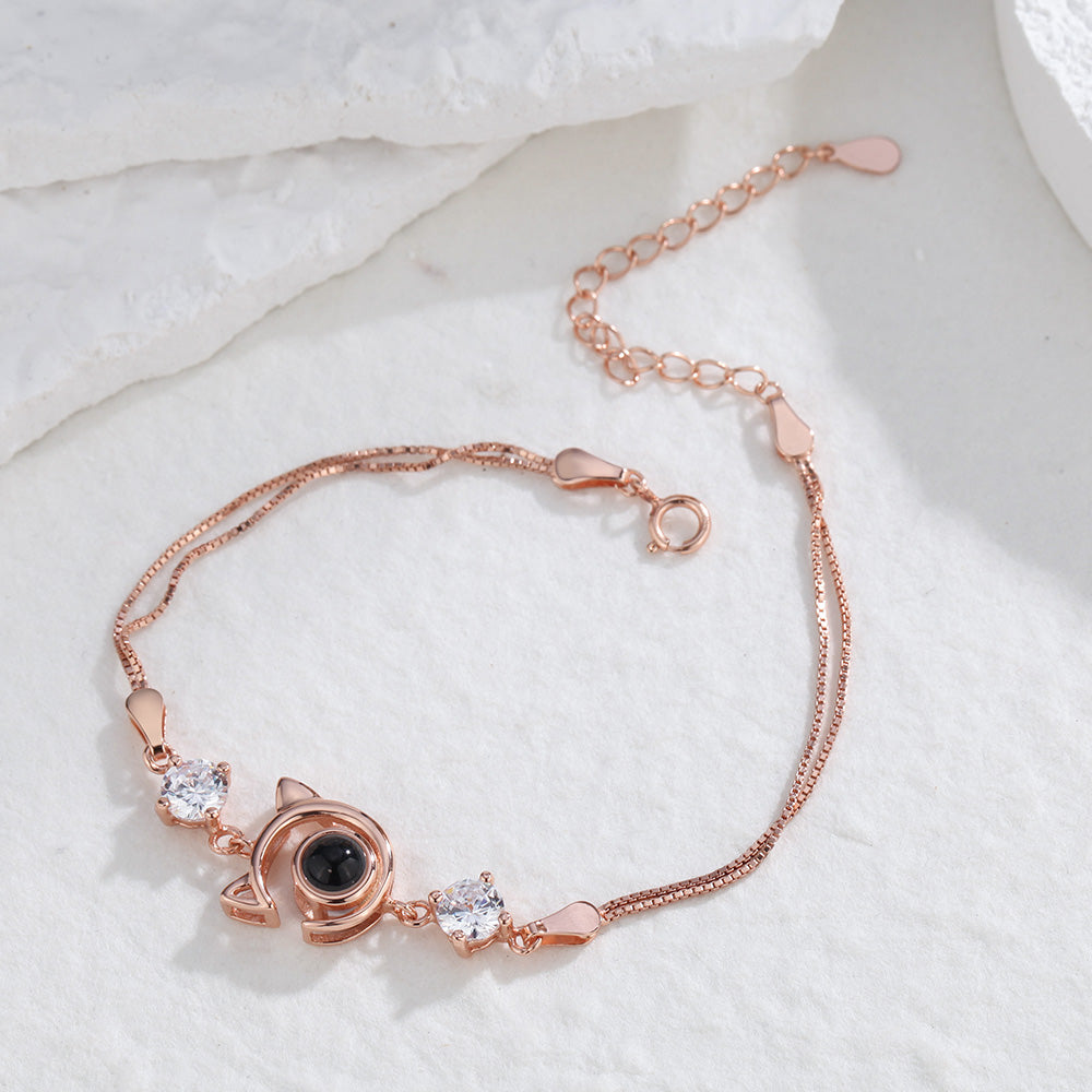 Personalized Cat Pendant Picture Projection Bracelet 925 Sterling Silver