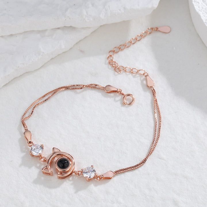 Personalized Cat Pendant Picture Projection Bracelet 925 Sterling Silver