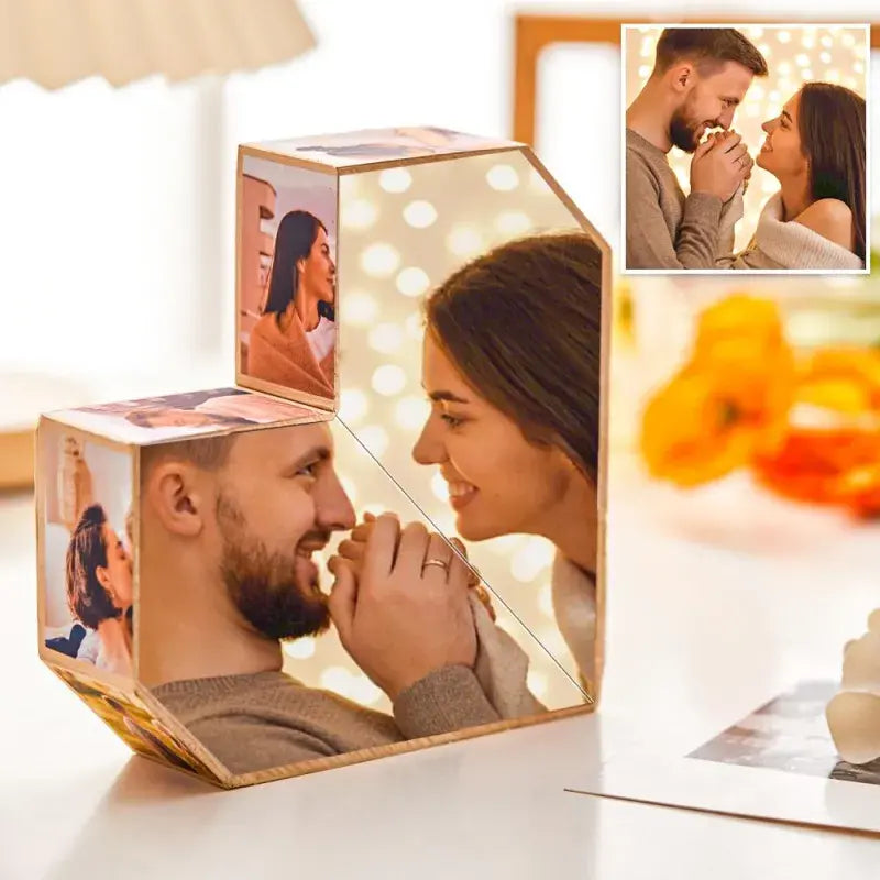 Custom Photo Cube Infinity Folding Multiphoto Cube with Wooden Base Father's Day Gifts