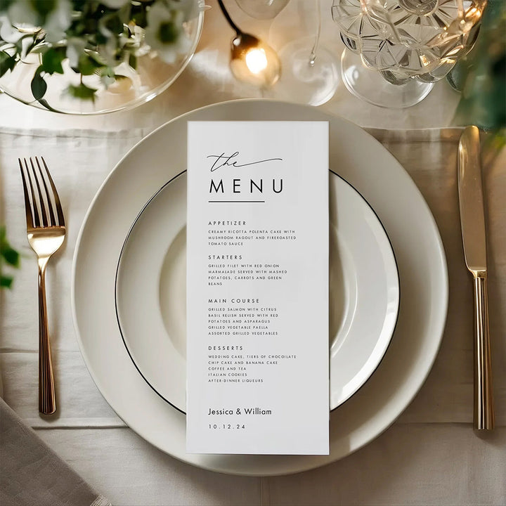 Personalized Minimalist Wedding Menu Card Wedding Dinner Menu