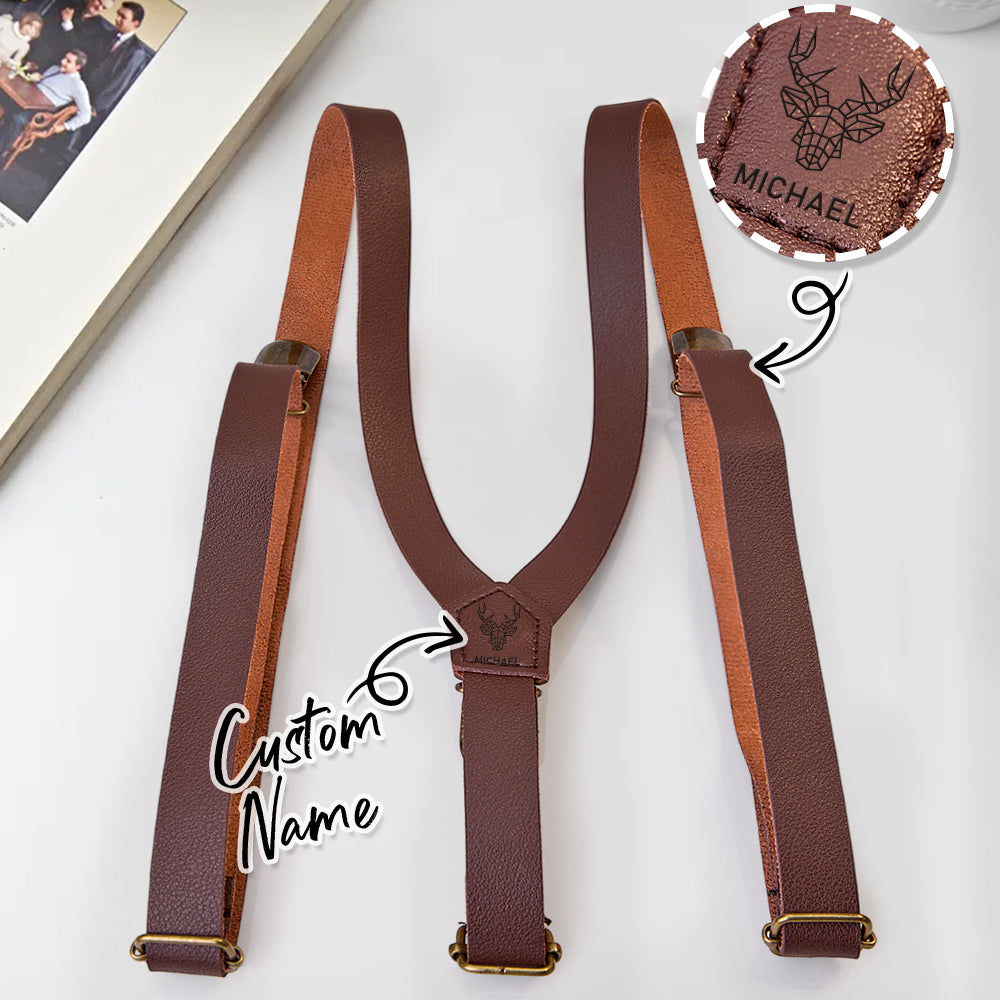 Personalized Men's PU Suspenders with Engraved Name Gifts for Men Groomsmen Accessory