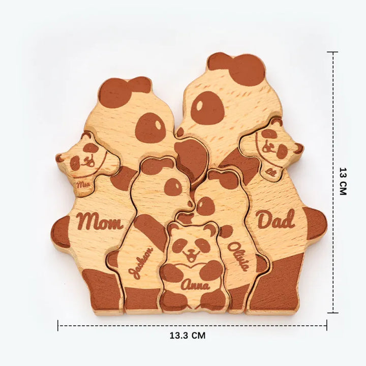 Custom Names Wooden Panda Family Block Puzzle Home Decor Gifts