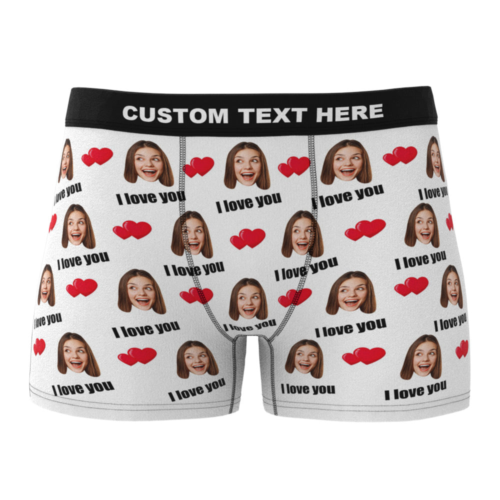 Custom I Love You Men's Boxer Shorts Personalized Underwear with Face