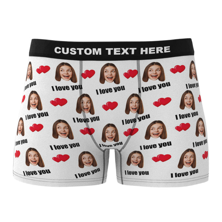 Custom I Love You Men's Boxer Shorts Personalized Underwear with Face