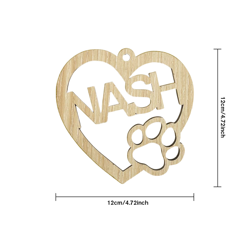 Personalized Wood Heart Dog Paw Name Christmas Ornament