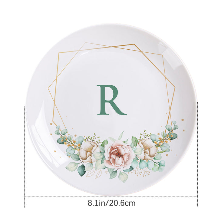 Personalized Monogram Dinner Plates Custom Printed Flower Ceramics Plate With Single Initial For Wedding Gifts
