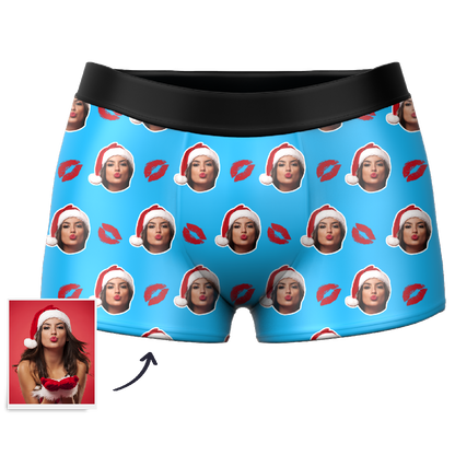 Customized Face Boxers Christmas Hat Printed Underwear with Picture
