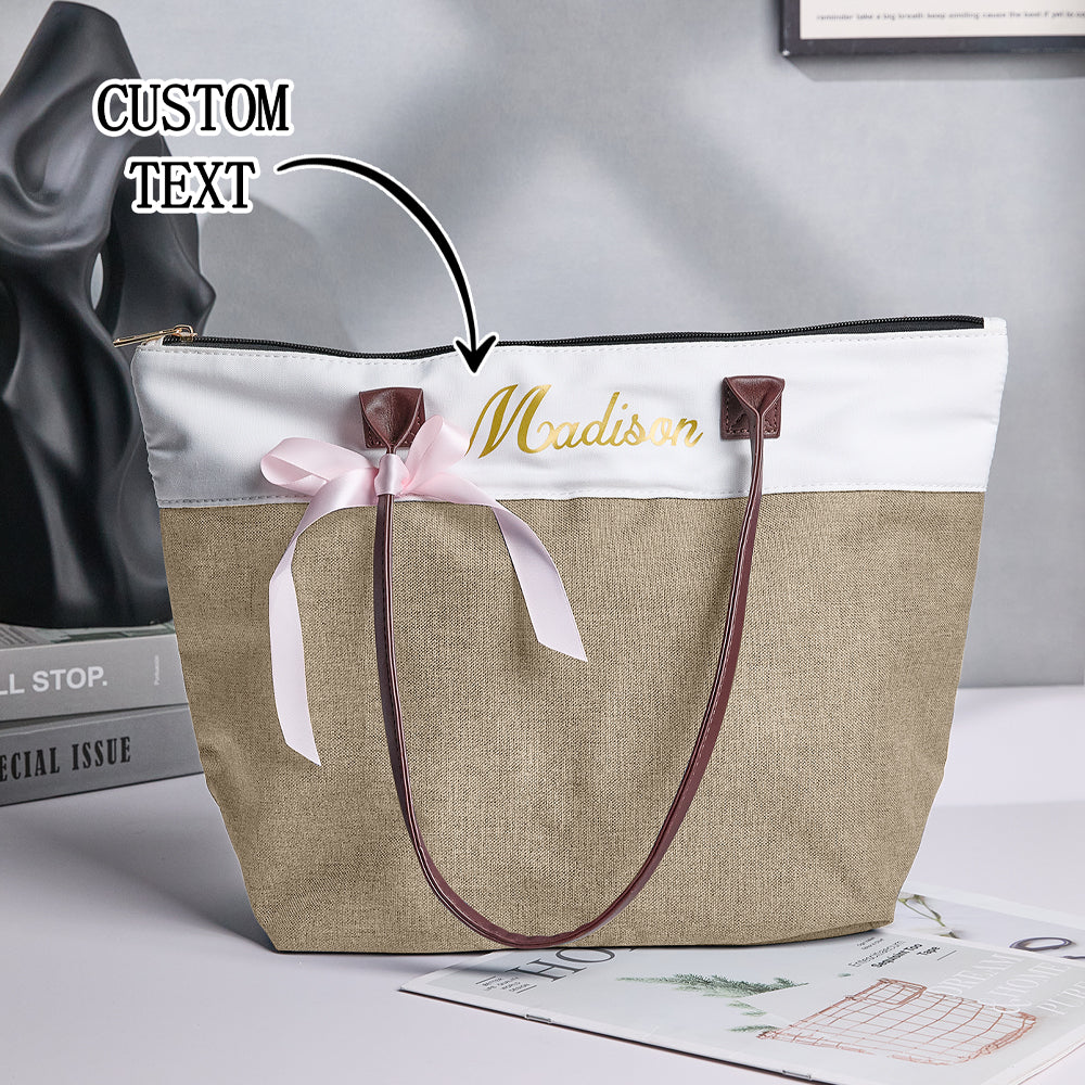 Personalized Bridesmaid Canvas Tote Name Bag with Handles & Ribbon Wedding Bridal Shower Bachelorette Gift for Bridesmaid