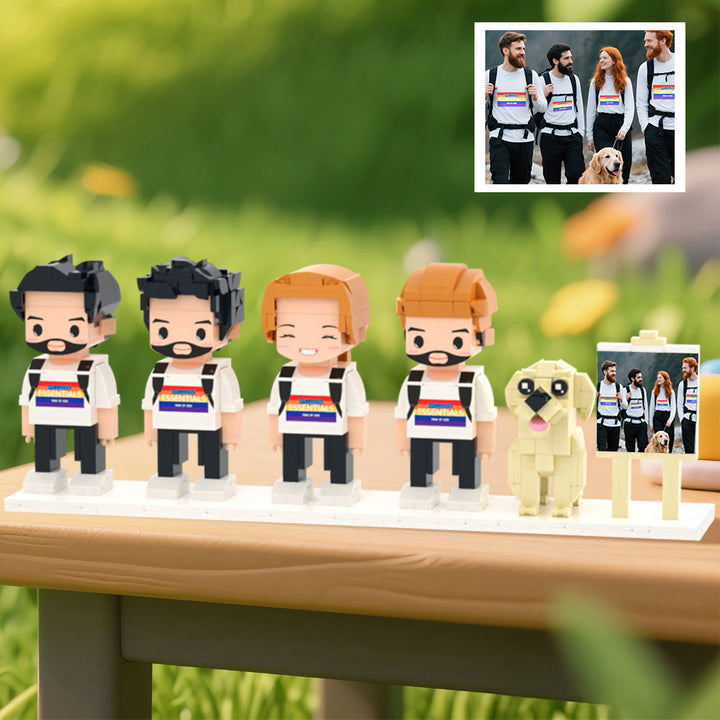 Custom Full-Body Cute Brick Figures of 4 People and Dog with Frame Personalized Anniversary Gift Birthday Gift