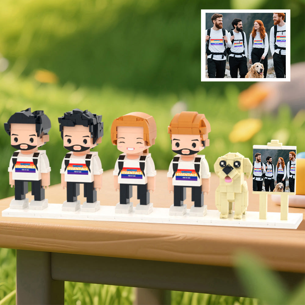 Custom Full-Body Cute Brick Figures of 4 People and Dog with Frame Personalized Anniversary Gift Birthday Gift