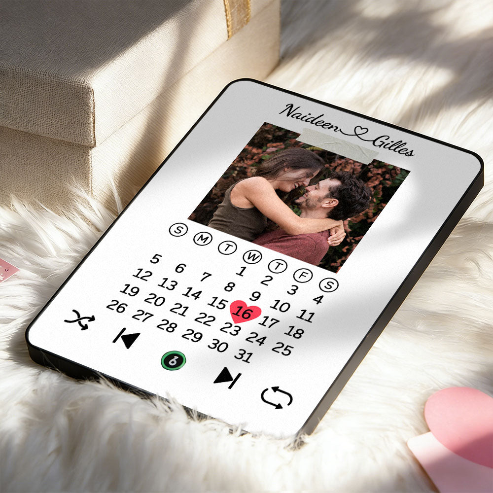 Custom Photo & Date Calendar Music Plaque Personalized Names Music Plaque Can Play Songs Gift for Lover Valentines GIft