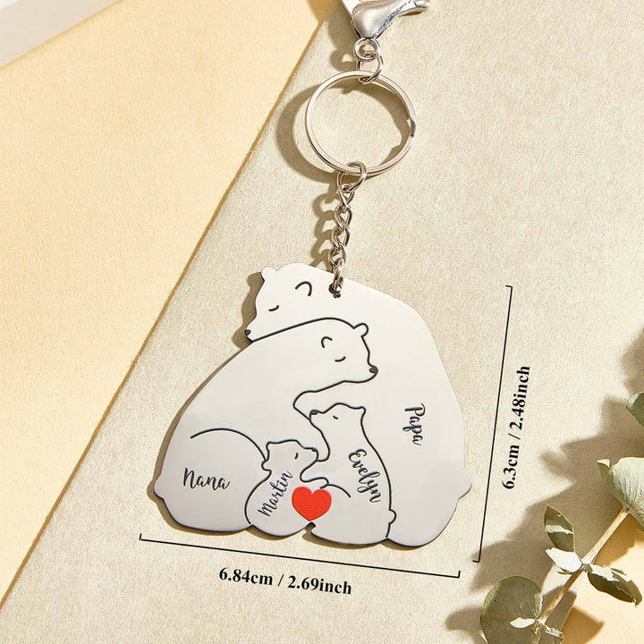 Personalized Engraved Papa Mama Bear Keychain Family Keepsake Gift for Dad Mom