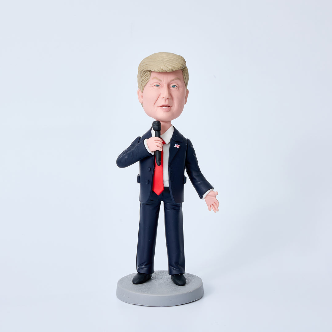 Donald Trump Black Suit with Microphone Lecture Bobblehead