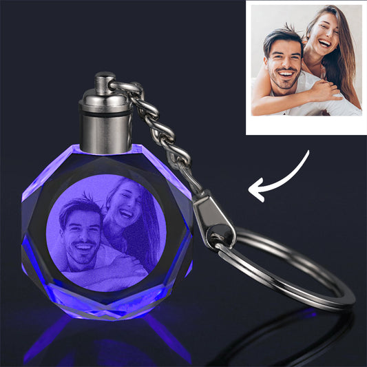 Personalized Photo Octagon Crystal Keychain Couples Gifts