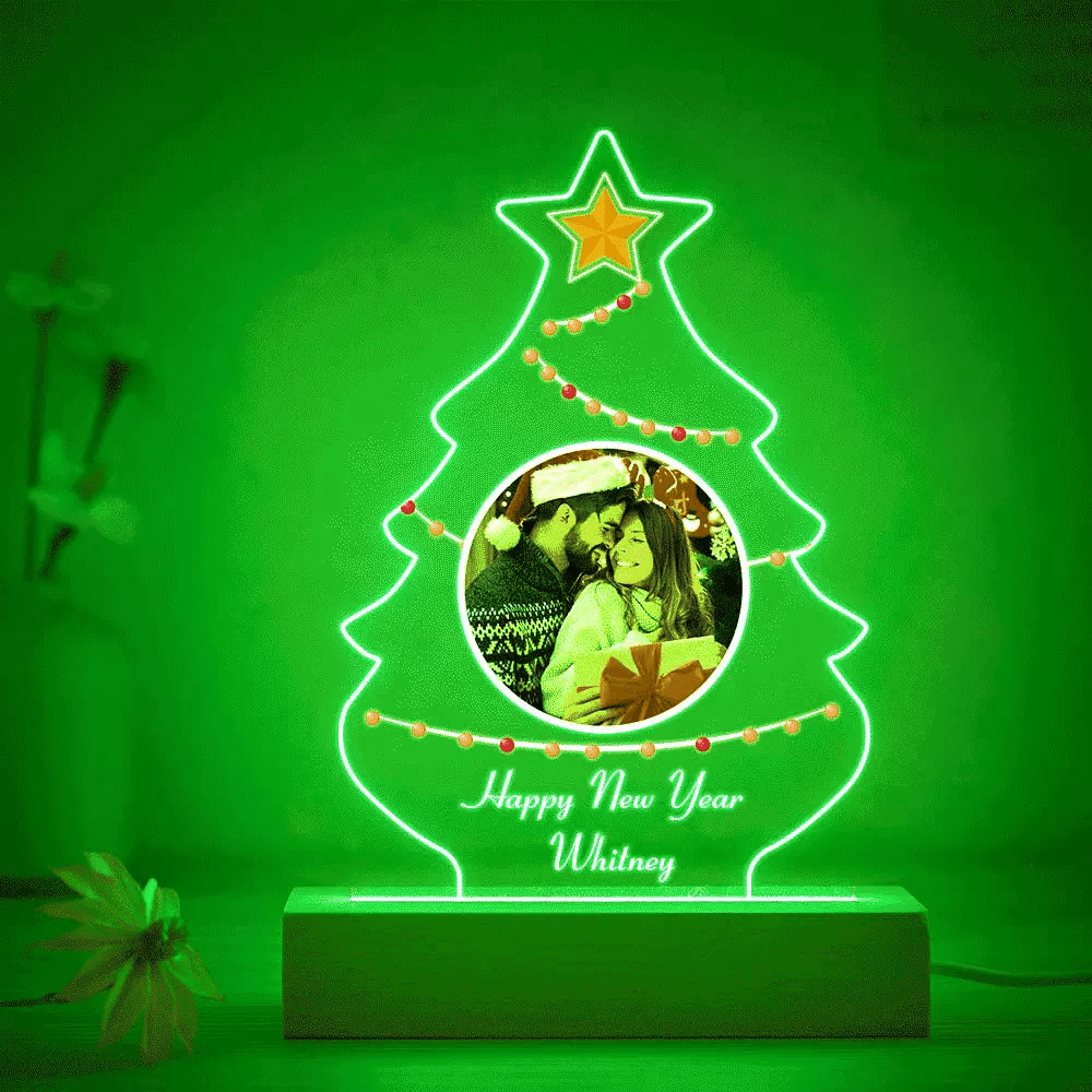 Christmas Family Tree Photo Night Light Custom Engraved 3D Lamp 7 Colors Acrylic Night Light Christmas Day Gifts