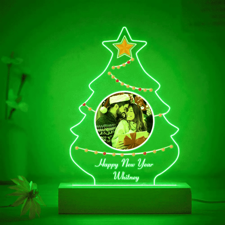 Christmas Family Tree Photo Night Light Custom Engraved 3D Lamp 7 Colors Acrylic Night Light Christmas Day Gifts