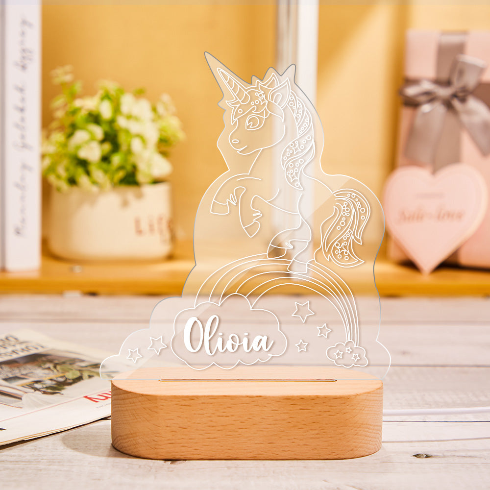 Personalized Name Unicorn Acrylic Night Light Kids Bedroom Decor