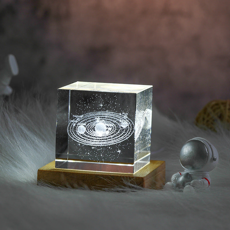 3D Moon Crystal Cube with LED Base