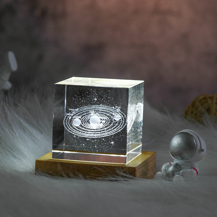 3D Moon Crystal Cube with LED Base