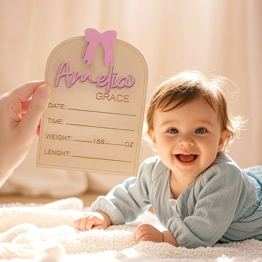 Personalized Coquette Bow Baby Name Sign with Birth Information Baby Shower Gift for New Mom
