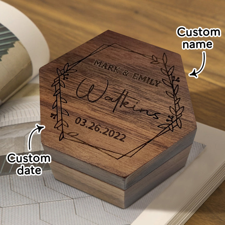 Customized Hexagon Wooden Jewelry Box Wedding Ring Box