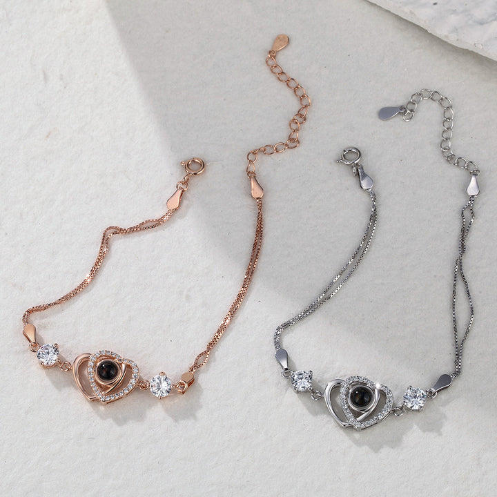 Custom Double Heart Projection Bracelet 925 Sterling Silver