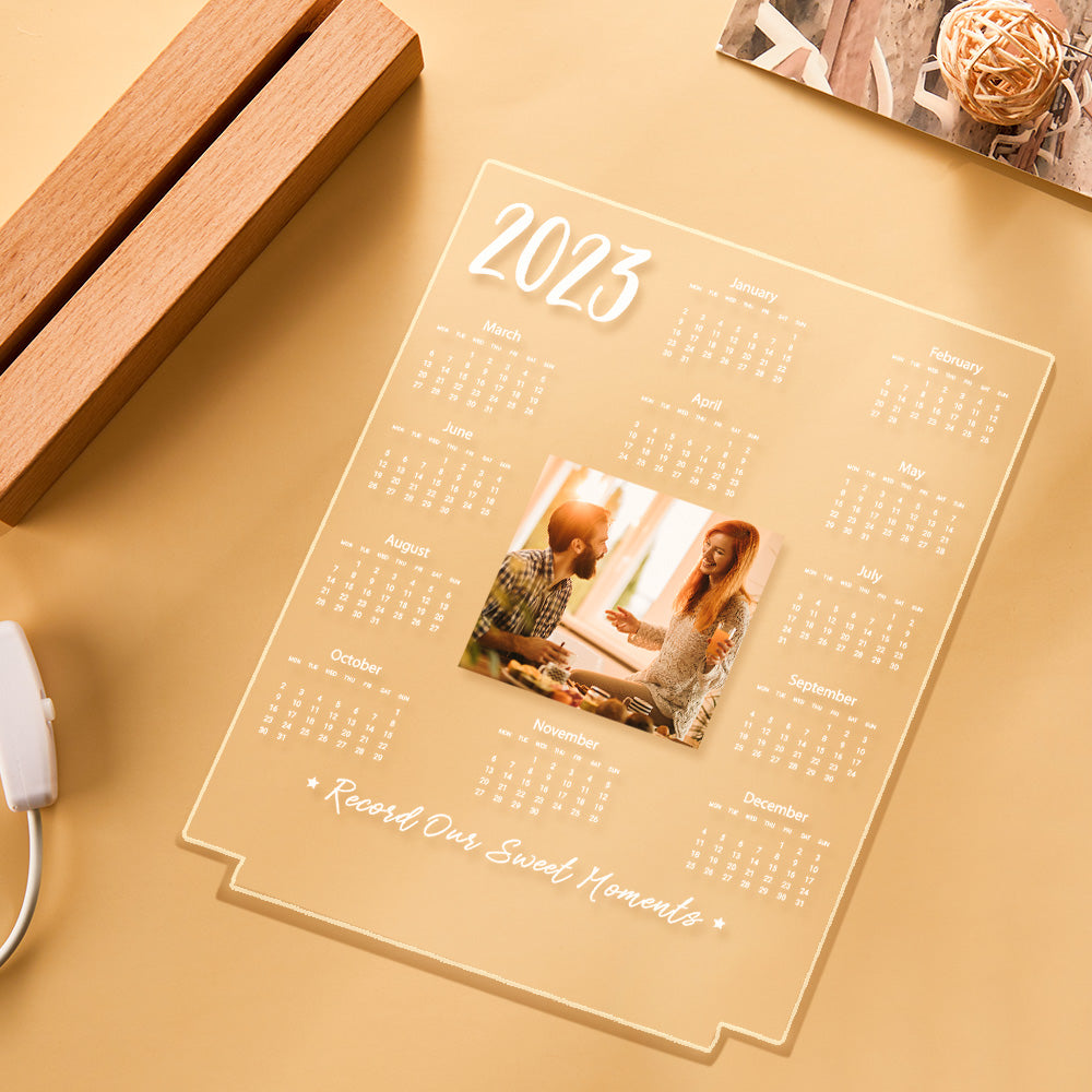 Personalized 2023 Calendar Night Light Custom Photo and Text Led Lamp