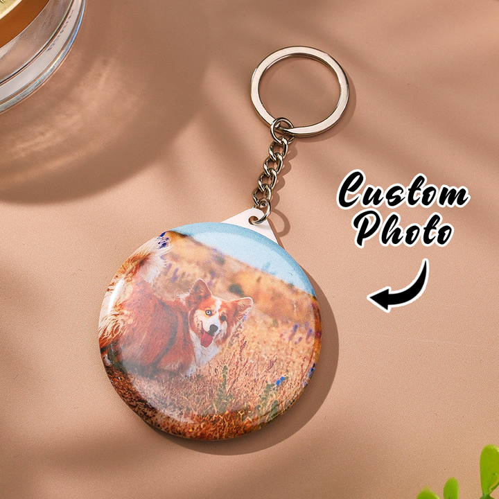 Personalised Photo Keychain with Round Mirror Keychain Gift for Her
