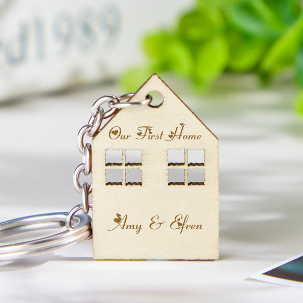 Custom Engraved House Modeling Paired Keychains Housewarming Gifts