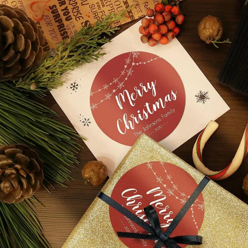 Personalized Engraved Round Red Stickers – Custom Christmas Gift Labels for Holiday Wrapping