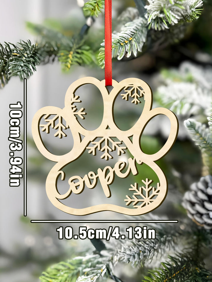 Personalized Name Dog Paw Snowflake Ornaments – Custom Christmas Tree Decorations