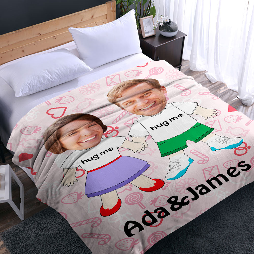 I LOVE U Custom Names Blanket Personalized Face Couple Blanket