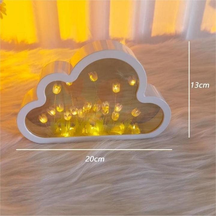 DIY Cloud Tulip Mirror Night Light Simulation Flower Bedroom Sleeping Table Lamp