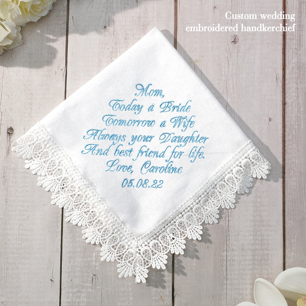 Personalized Wedding Handkerchief Embroidered Hankies Gifts for Mother of the Bride