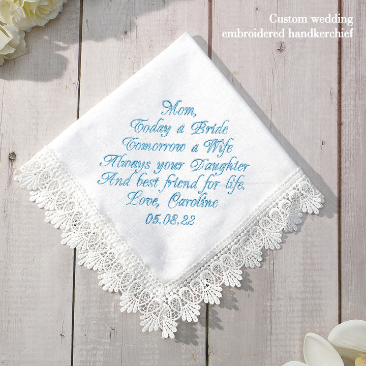 Personalized Wedding Handkerchief Embroidered Hankies Gifts for Mother of the Bride