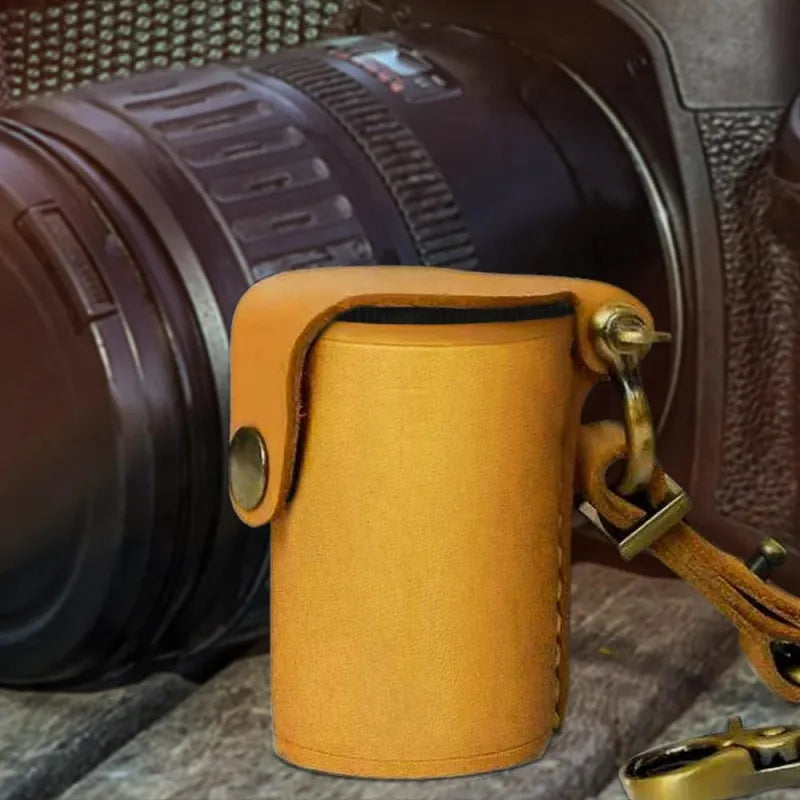 Yellow Digital Camera Accessories Camera PU Leather Film Bottle Case Film Storage Holster Key Chain