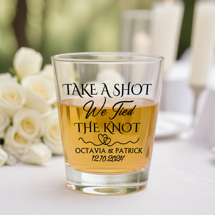 Personalized Take A Shot We Tied the Knot Shot Glasses with Name Set of 2 Bachelor Party Wedding Gift