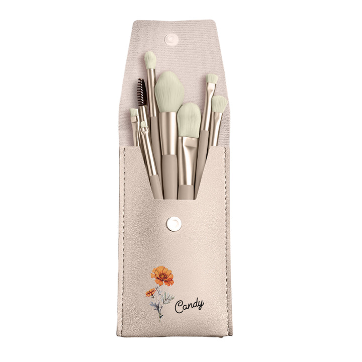Custom Engraved Birth Flower Makeup Brush Set Wedding Gift