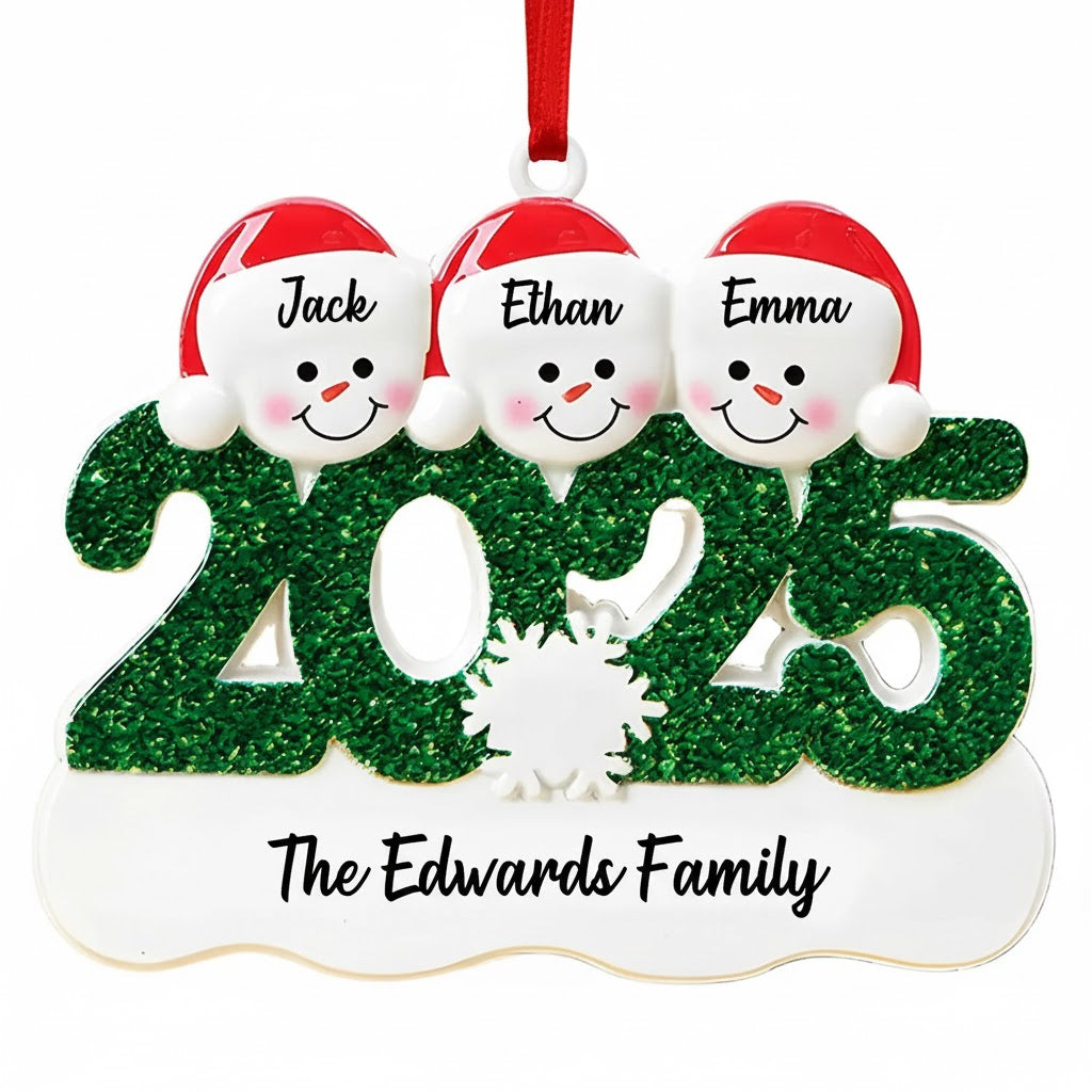 Custom Family Name & Year Snowman Ornament – Personalized Christmas Tree Decoration