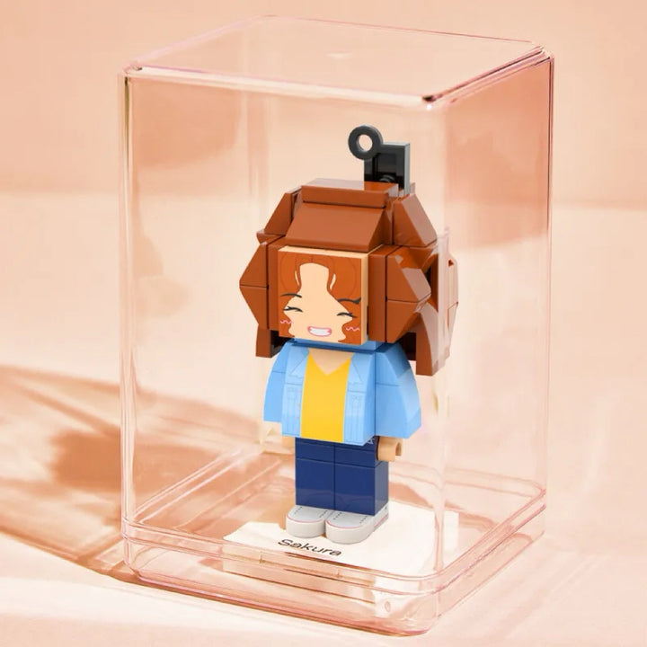 Custom 1 People Mini Brick Figure with Engrave Text Keychain and Bag Charm Gift for Girlfriend