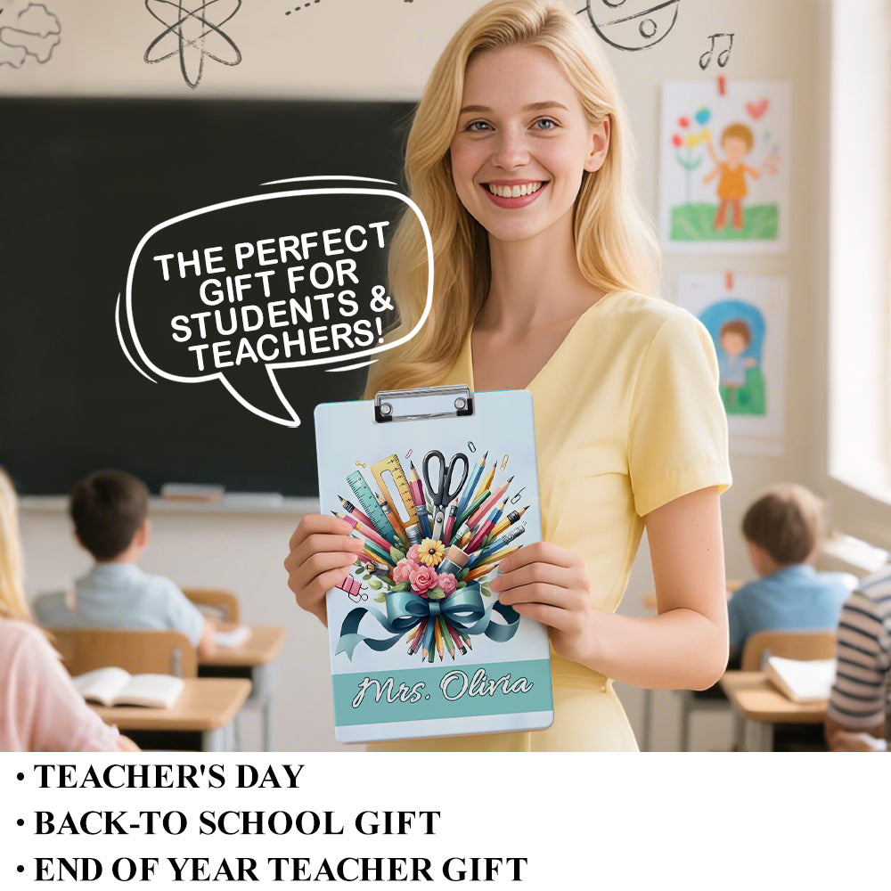 Custom Text Name Folder with Stationery Bouquet Design – Teacher's Day & Back to School Gift
