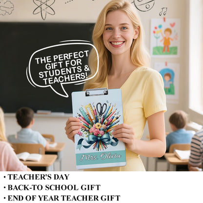 Custom Text Name Folder with Stationery Bouquet Design – Teacher's Day & Back to School Gift