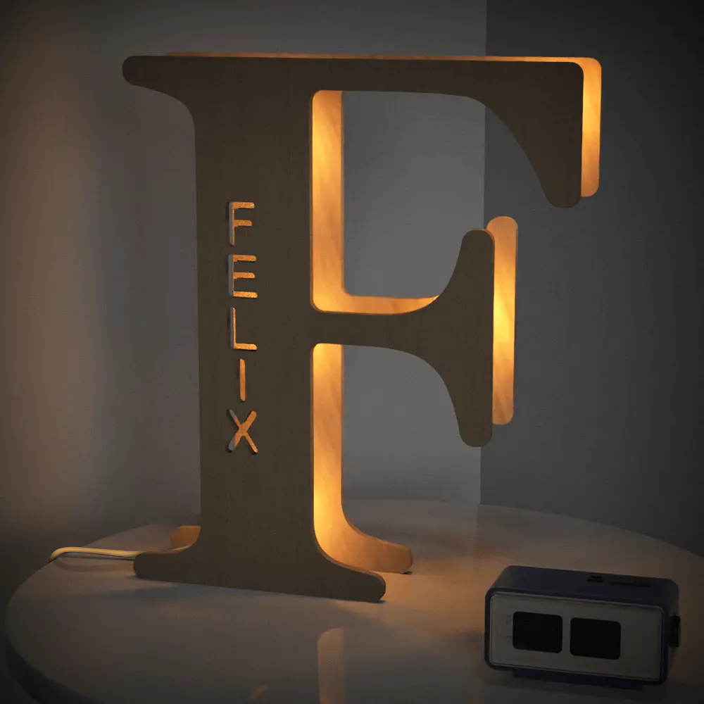 Personalised Wooden Letter Lamp Custom Name Alphabet Night Lights 19CM