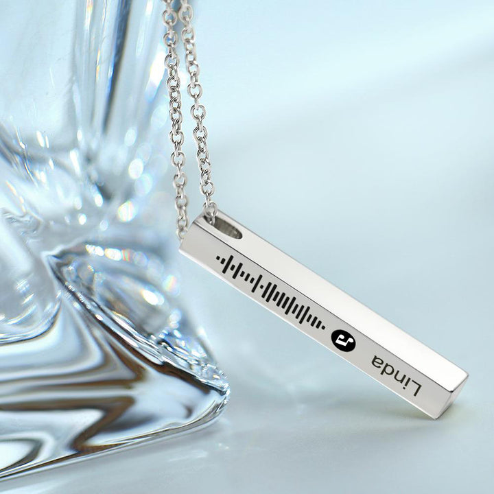 Personalized Custom Music Scan Song Music Code Necklace Flexible Square Shaped Bar Necklace Engraved Name Pendant Jewelry Gift